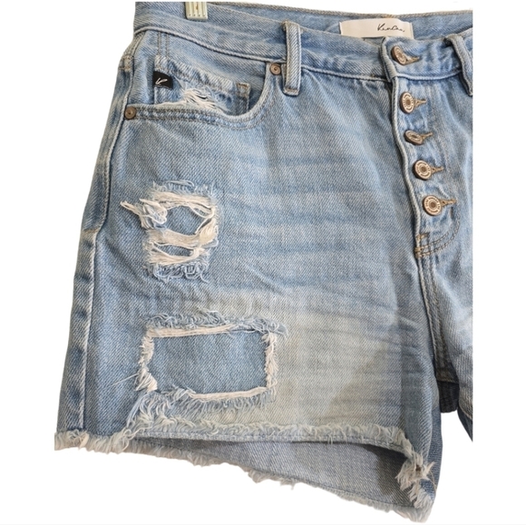 Kancan Jovana Ultra High Rise Shorts 27 Rigid Denim Button Fly Distressed - Picture 4 of 8